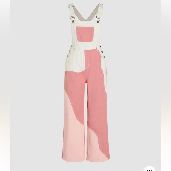 Cider Jeans Denim Patchy Pinafore Wide Leg Jumpsuit From Cider